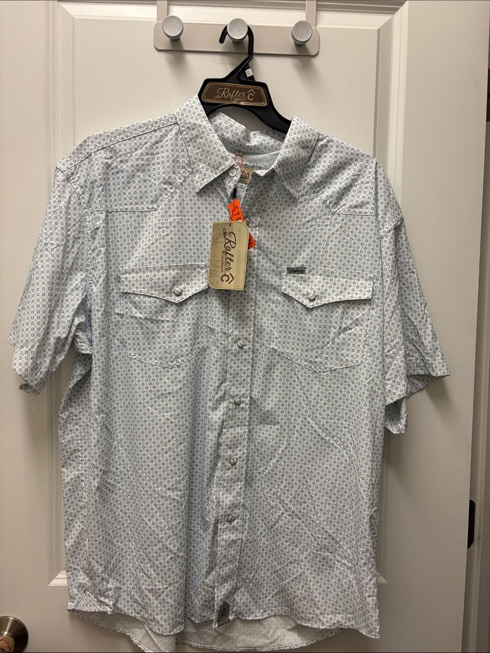 Men's Short-Sleeve Printed Button-Up Shirt - Light Blue